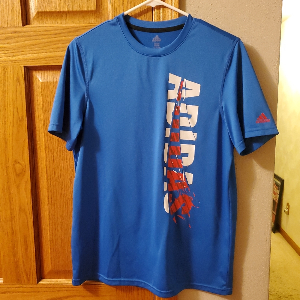Adidas Boy's XL 18 Climalite Royal Blue White Red Short Sleeve Patriotric Shirt